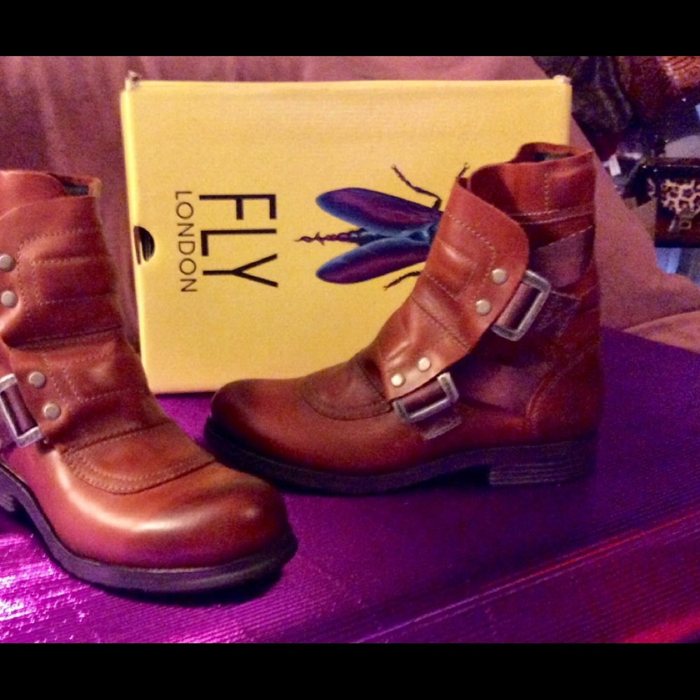 Fly London Seli Combat Leather Motorcycle Boots